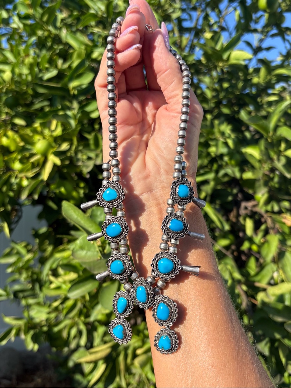 Sterling Silver Turquoise squash blossom vintage